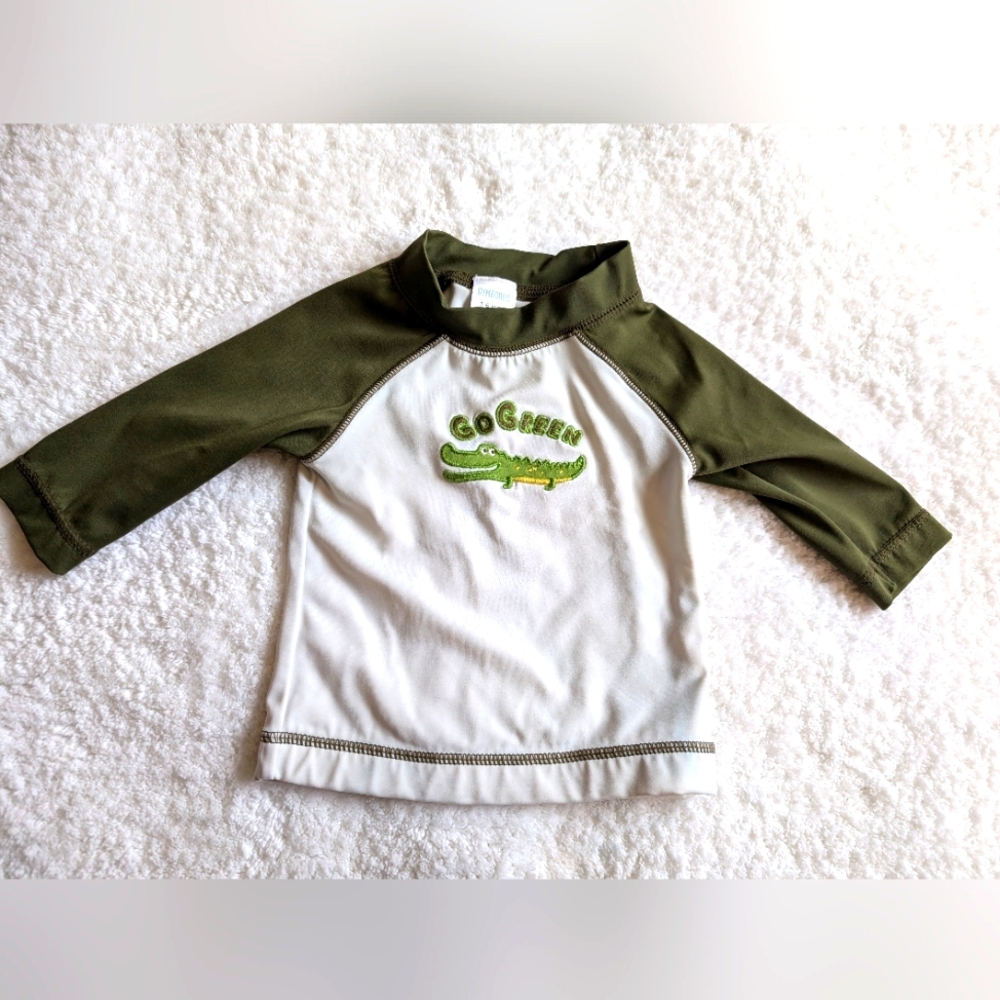 🐊 Gymboree "Go Green" White Alligator Rash Guard Swim Shirt Baby Boy 3-6 Months